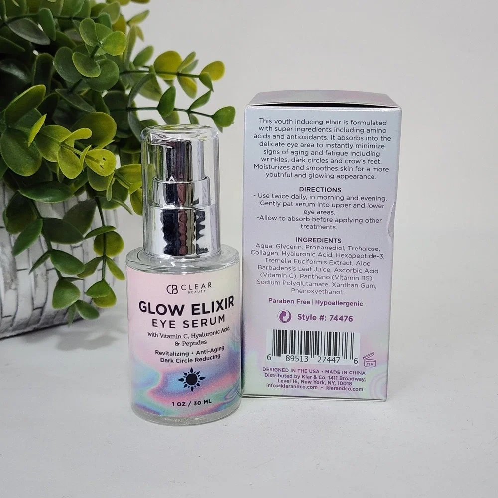Clear Beauty Glow Elixir Eye Serum with Vitamin C Hyaluronic Acid Peptides 1 oz